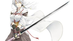 Weapons Katana white hair gloves blush yellow eyes Japanese 