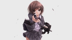 Weapons skirts anime girls brown eyes brunettes seifuku 