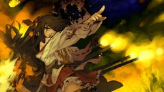 Weapons tears long hair yellow eyes black hair miko headbands 