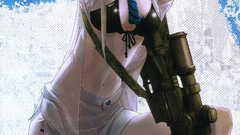 Weapons tie white hair stockings skirts anime girls huke bent 