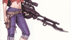 Weapons white background anime girls short hair artwork 