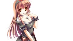 Weapons white background belts bracelets anime girls brown eyes 