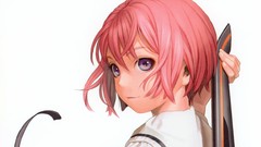 Weapons white background Ribbons faces schoolgirls pink hair 