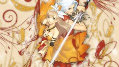 Weapons white hair Ribbons Swords blondes long hair anime girls 