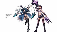 Weapons wings Anime collar handcuffs blue hair pink hair long 