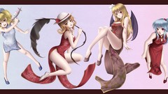 Weapons wings dress blondes anime girls scythe gray hair touhou 