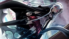 Weapons wings dress wet white hair red eyes Ribbons bows long 