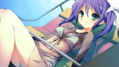 Wet blue hair anime girls green eyes mayo chiki bra cleavage 