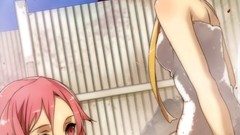 Wet red eyes blondes anime girls towels redheads sword art 