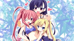 Wheel red eyes blondes blue hair pink hair long hair anime 