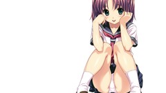 White Anime anime girls green eyes brunettes school uniforms 