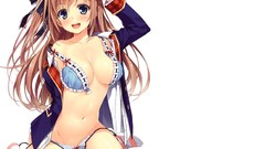 White Anime brown long hair blue eyes bra yuuki hagure cleavage 