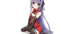 White Anime dress long hair seifuku purple hair purple eyes 