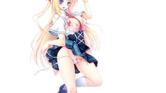 White Anime long hair green eyes short hair bra seifuku ecchi 