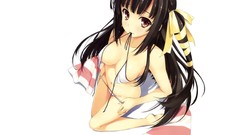 White Anime Mana blush long hair bra black hair yuuki hagure 