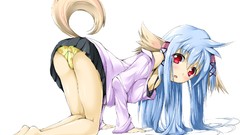 White ass red eyes blue hair barefoot anime girls animal ears 