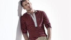 White background Actors Chris Evans Leaning striped clothing 