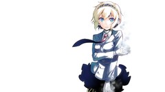 White background android blondes skirts blue eyes short hair 
