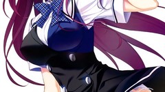 White background anime girls blue eyes school uniforms redheads 