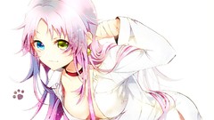 White background Bells earrings shirts pink hair long hair 