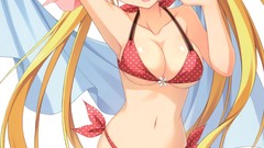 White background blondes blush long hair anime girls green eyes 