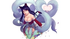 White background blue hair long hair braids yellow eyes animal 