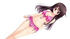 White background blush anime girls brunettes cleavage bikini 
