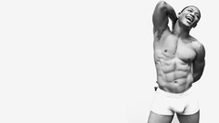 White background guys! muscles laughing underwear Romeo Miller