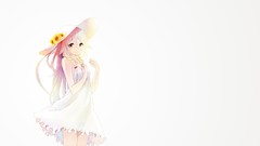 White background hats blondes long hair anime girls braids 