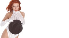 White background hats gloves redheads Simple Background leotard 