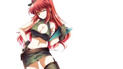 White background hats Shorts skirts long hair anime girls wink 