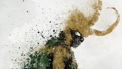 White background horns gods Norse loki artwork paint splatter