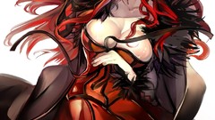 White background horns red eyes long hair anime girls redheads 