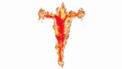 White background human torch burning man