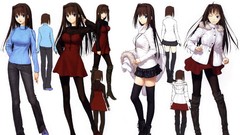 White background long hair anime girls blue eyes brunettes 