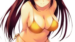 White background navel blush smiling long hair anime girls 