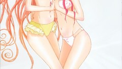 White background navel red eyes pink hair long hair anime girls 