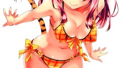 White background red eyes anime girls animal ears tails 