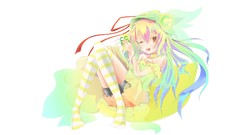 White background red eyes blondes long hair anime girls wink 