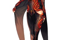 White background red eyes long hair anime girls hyung tae kim 