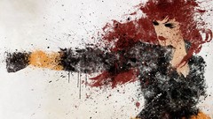 White background redheads Black Widow artwork paint splatter