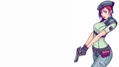 White background Resident Evil pistols blue eyes redheads 