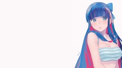 White background Ribbons blush blue hair pink hair long hair 