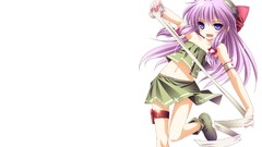 White background Ribbons skirts blush anime girls blue eyes 