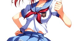 White background skirts anime girls blue eyes school uniforms 