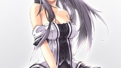 White background skirts blush long hair gray eyes covering 