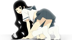 White background socks schoolgirls skirts long hair anime girls 