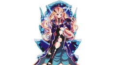 White background Throne red eyes sitting blondes long hair 