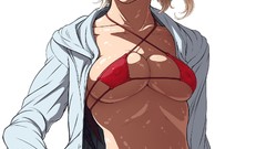 White background Vampires navel red eyes tongue blondes shadows 