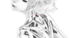 White background white hair anime girls blue eyes short hair 